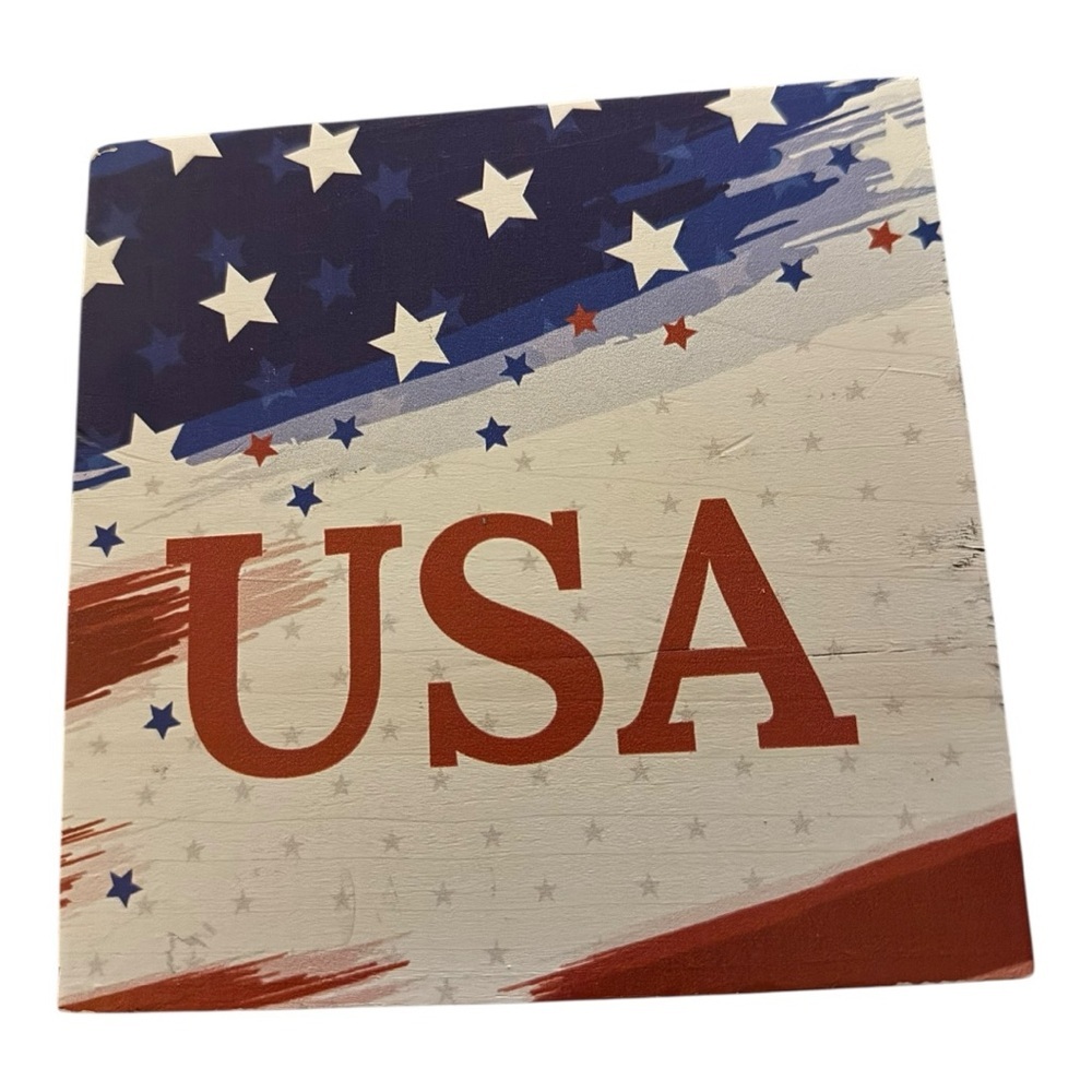 Patriotic USA Wall Art with Stars and Stripes Design on Wood